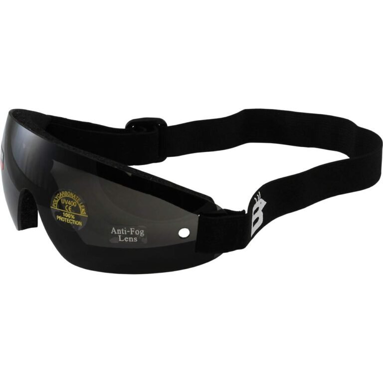 Black anti-fog goggles with a black strap and a logo
