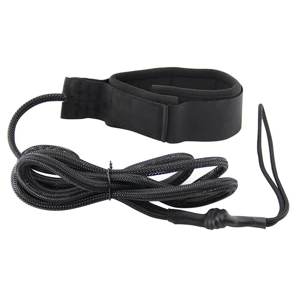 Black ankle leash with a velcro strap and coiled cord