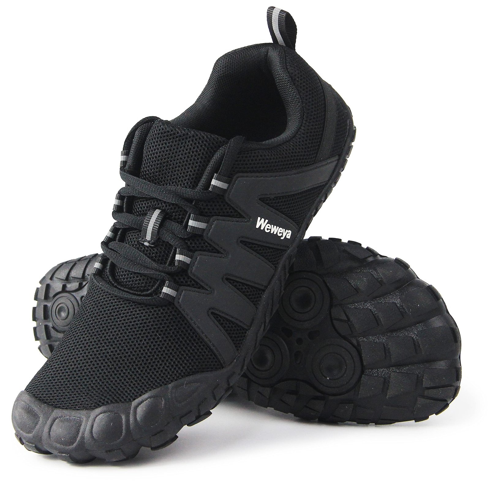 Pair of black "Weweya" athletic shoes with textured soles