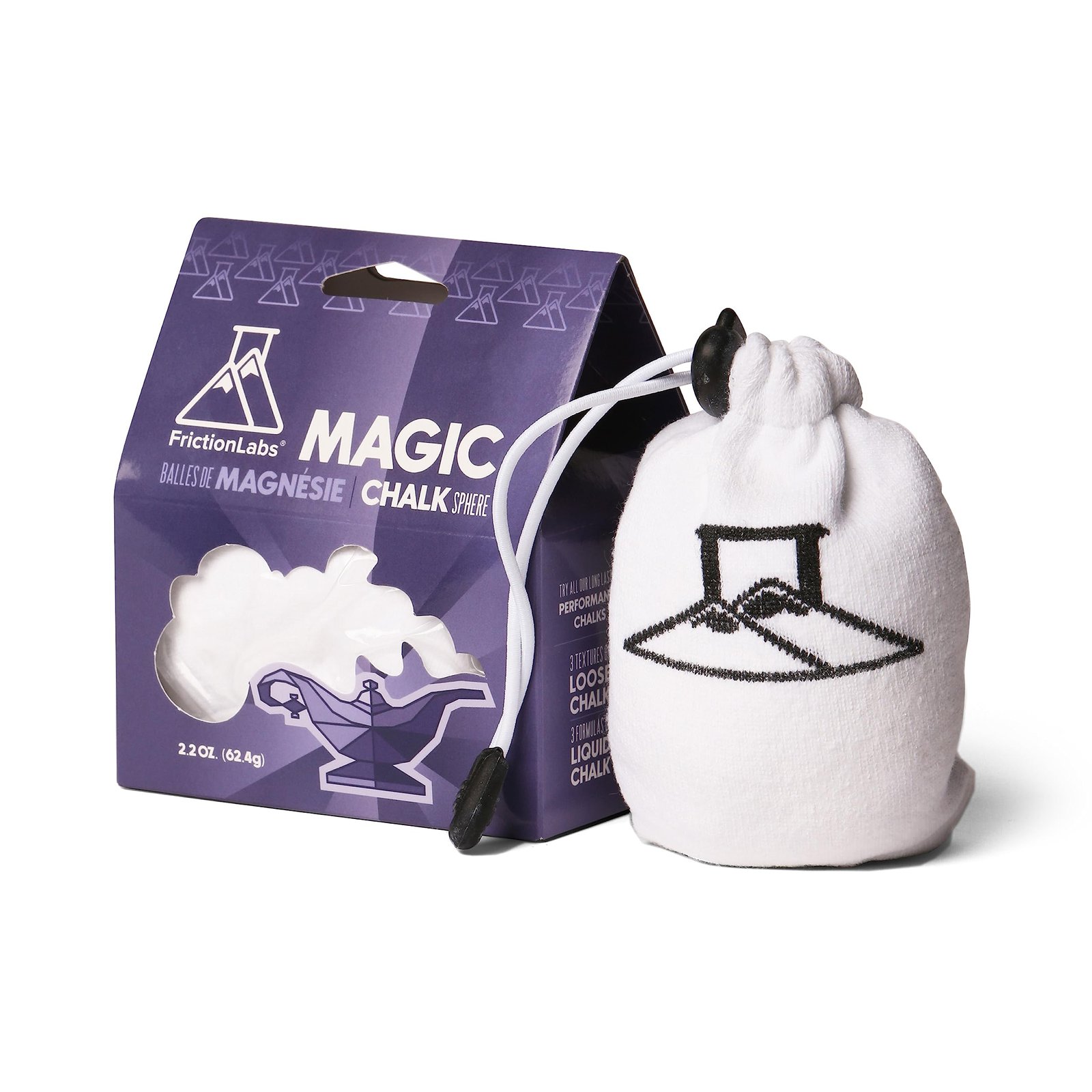 FrictionLabs Magic chalk sphere box and chalk bag with drawstring closure