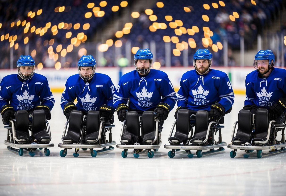 A group of sled hockey players demonstrate advanced technology on the ice, showcasing the growth and evolution of the sport