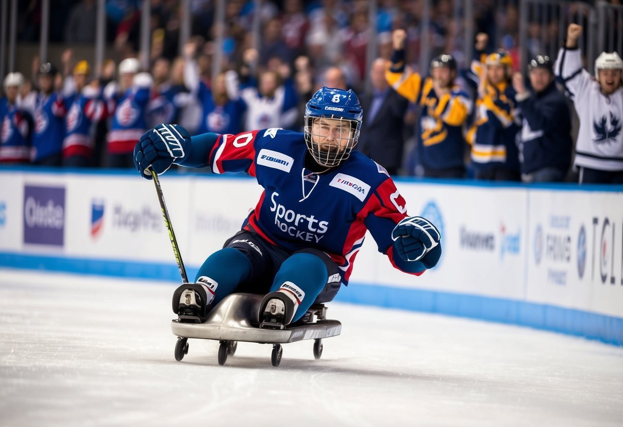A sled hockey player glides across the ice, surrounded by cheering fans and celebrity endorsements.</p><p>The sport's growth is evident in the bustling arena