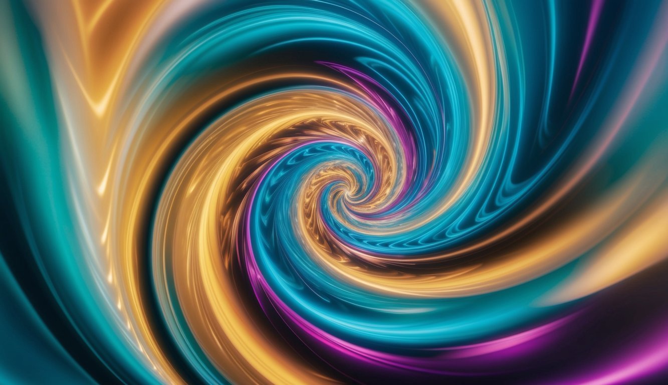 Abstract swirling vortex of teal, gold, and purple light