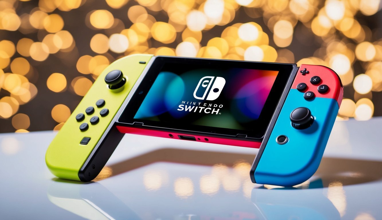 Nintendo Switch console with yellow and blue Joy-Con controllers