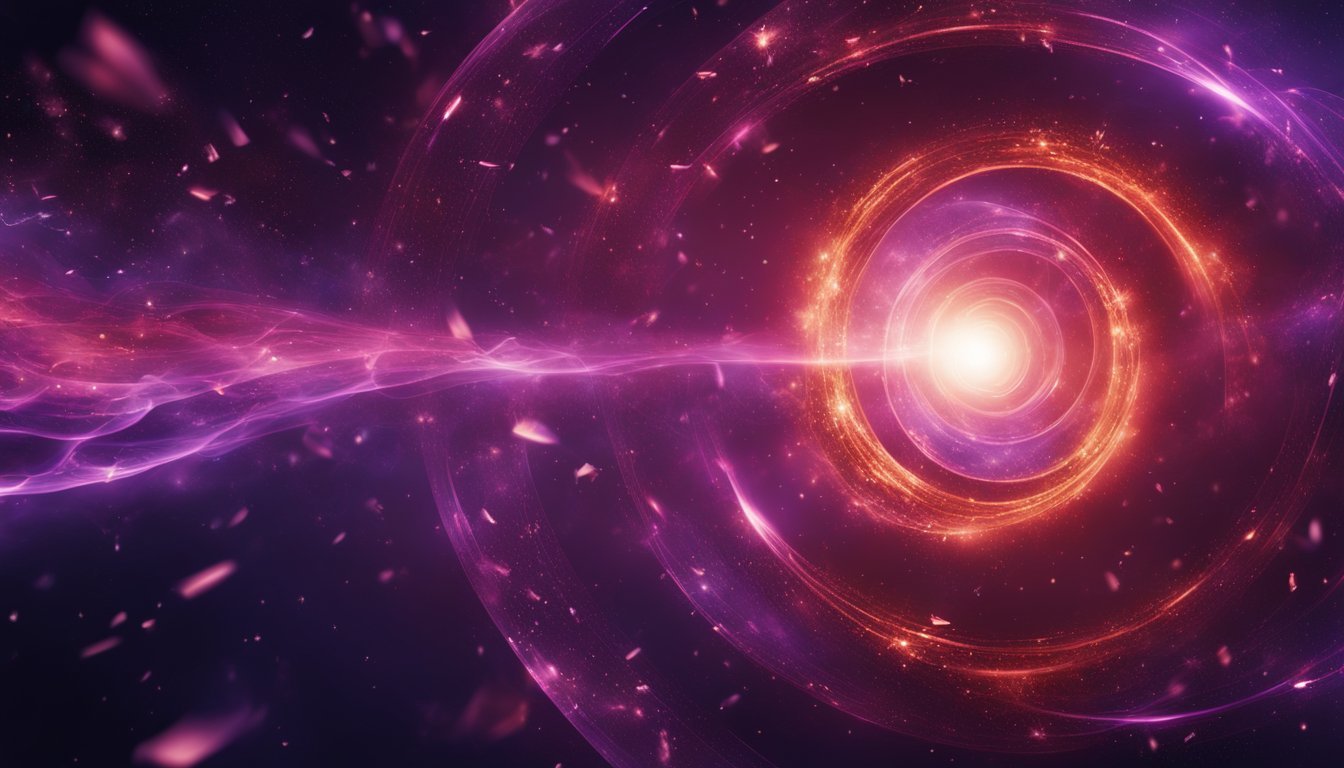 Abstract cosmic illustration of a bright light surrounded by swirling energy