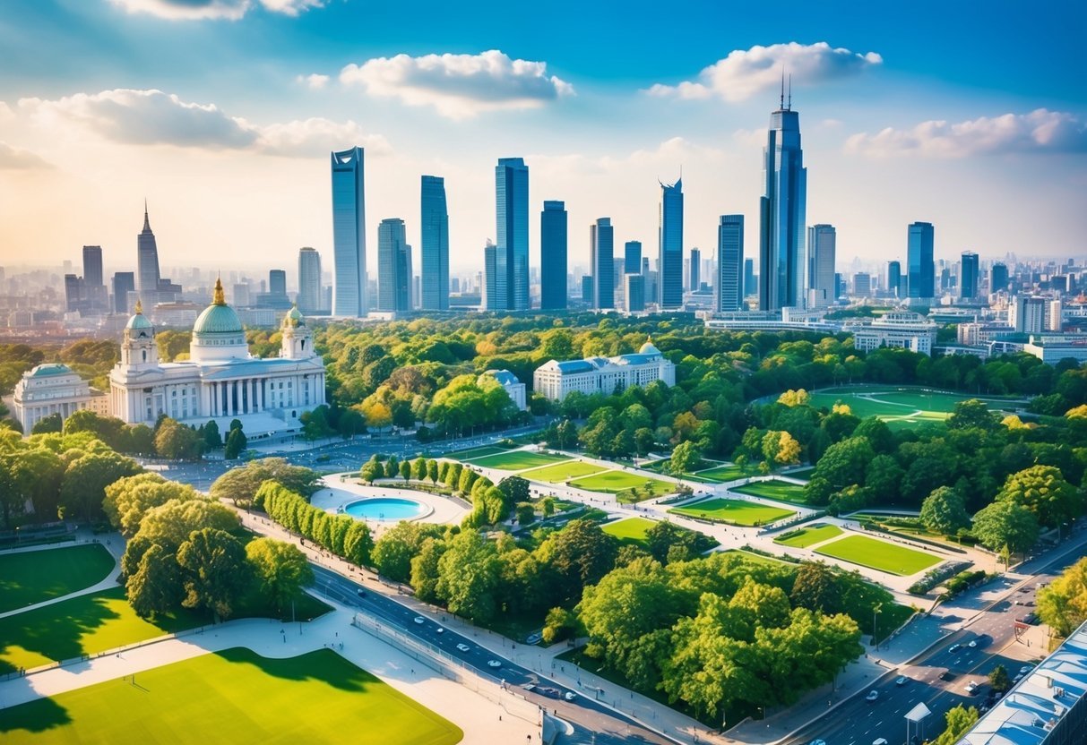 Urban landscape with iconic landmarks, modern architecture, and sprawling city parks.</p><p>Dynamic angles and open spaces for parkour enthusiasts to explore