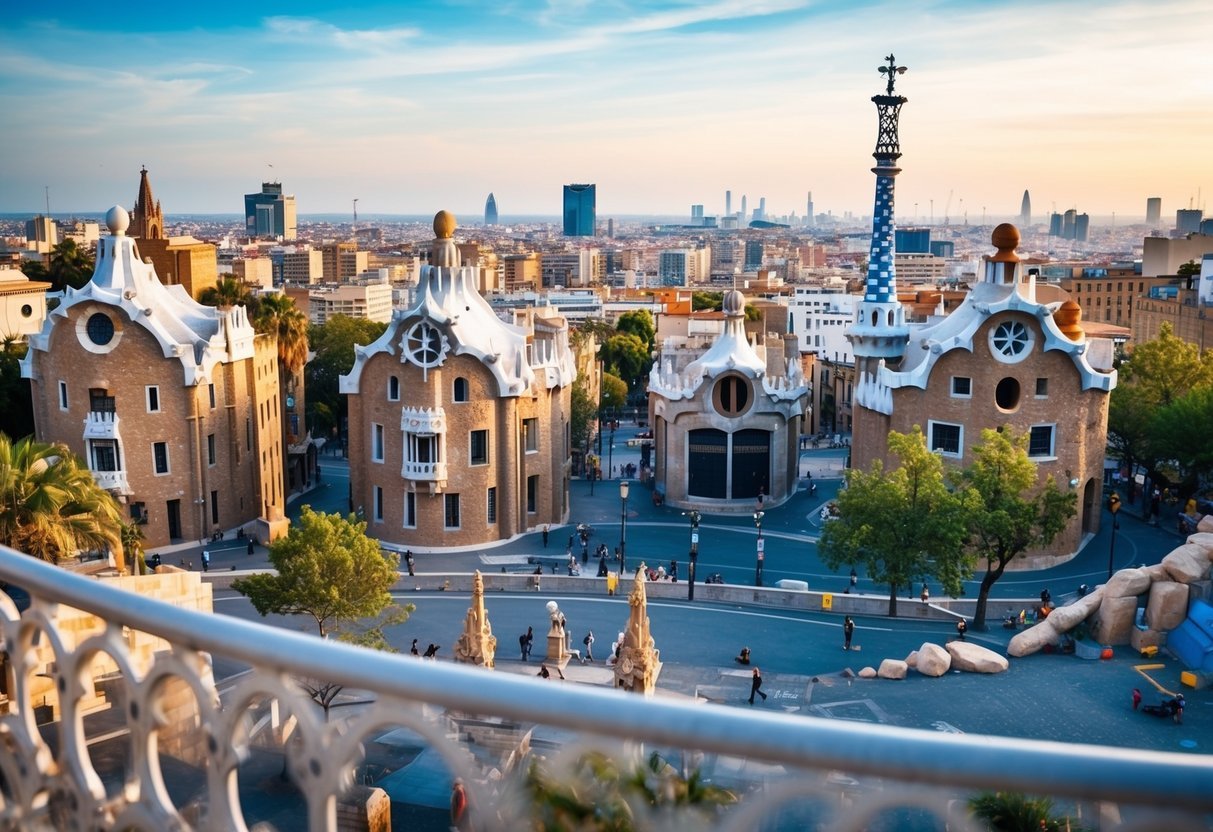 A Barcelona cityscape with iconic architecture and urban obstacles for parkour
