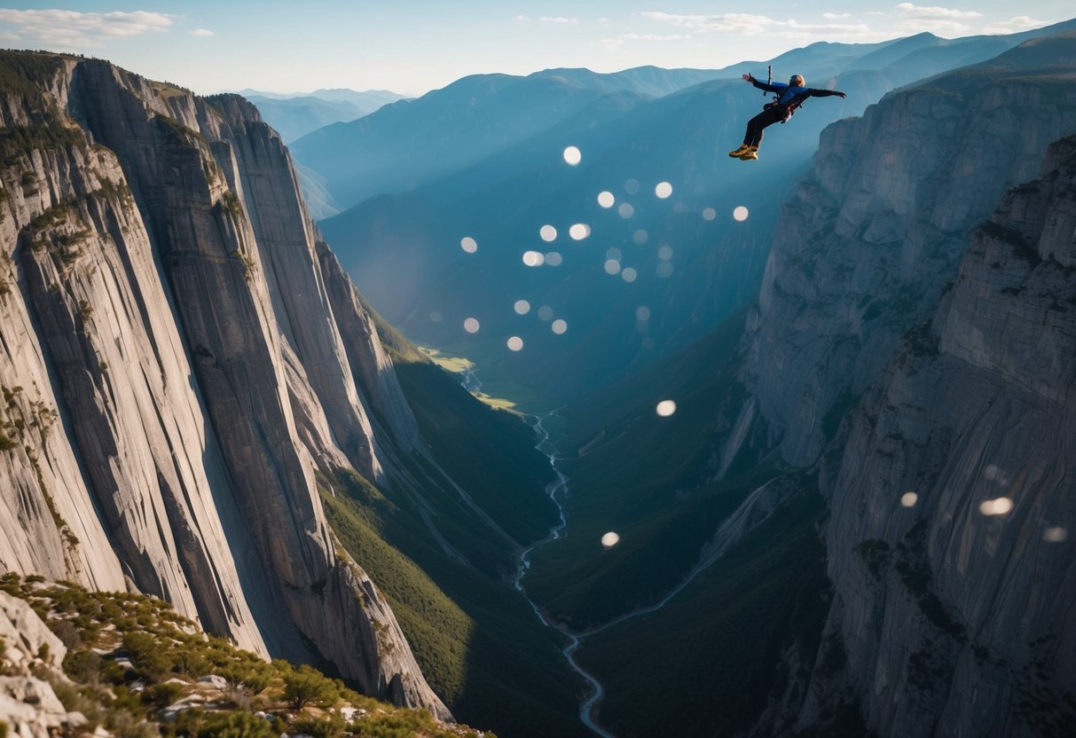 Mountains with steep cliffs and clear skies, ideal for wingsuit flying